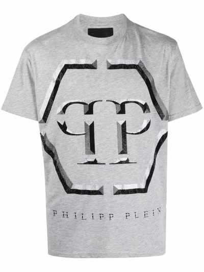 Shop Philipp Plein Embellished-logo T-shirt In Grau