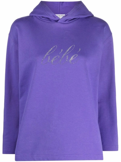 Shop Balenciaga Crystal-embellished Cotton Hoodie In Violett
