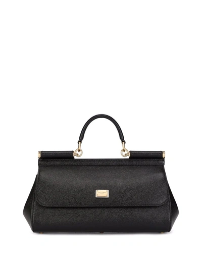 Shop Dolce & Gabbana Medium Sicily Leather Top-handle Bag In Black