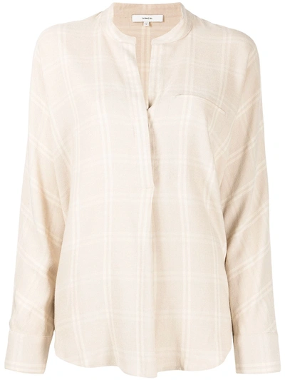 Shop Vince Check Long-sleeve Blouse In Weiss