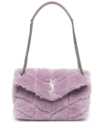 Shop Saint Laurent Small Loulou Puffer Quilted Shearling Bag In Violett