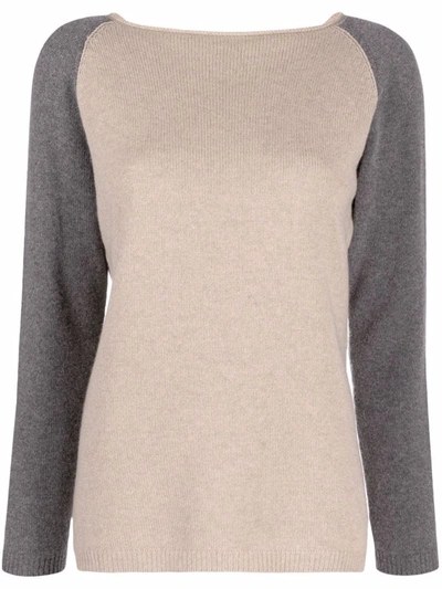 Shop Le Tricot Perugia Panelled Knitted Jumper In Braun