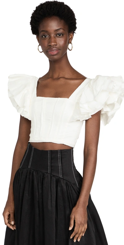 Shop Aje Vanades Frill Crop Top In Ivory