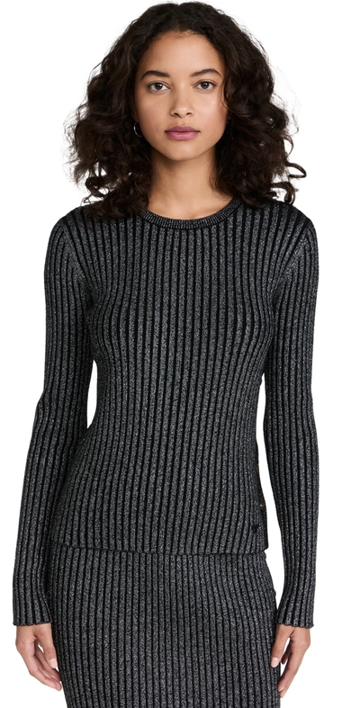Shop Tory Burch Stripe Crewneck Sweater In Black