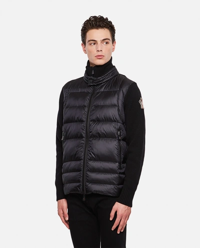 Shop Moncler Grenoble Wool And Nylon Padded Cardigan In Black