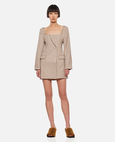 Shop Jacquemus La Robe Maniu Wool Mini Dress In Beige