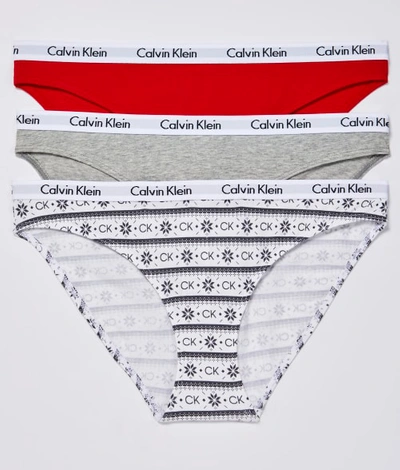 Shop Calvin Klein Carousel Bikini 3-pack In Red,grey,snowflake