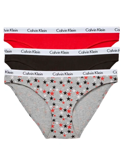 Shop Calvin Klein Carousel Bikini 3-pack In Tomato,twinkle,black