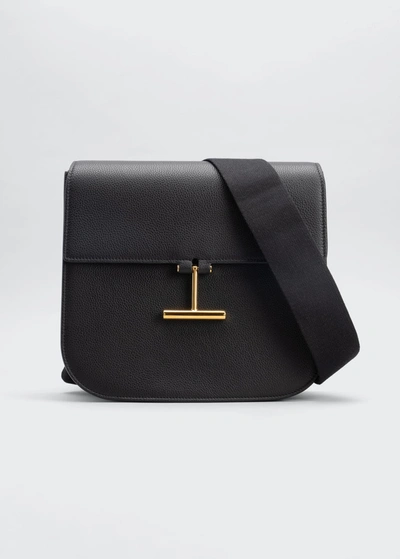 Shop Tom Ford Tara Medium Crossbody In Grained Leather With Webbed Strap In Black