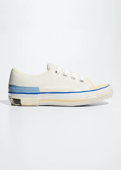 Shop Lanvin Men's Vulcanized Logo Canvas Low-top Sneakers In Optic White