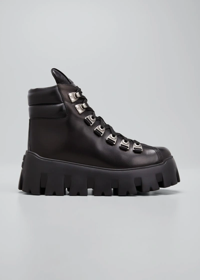 Shop Miu Miu Leather Lace-up Platform Hiker Boots In Nero