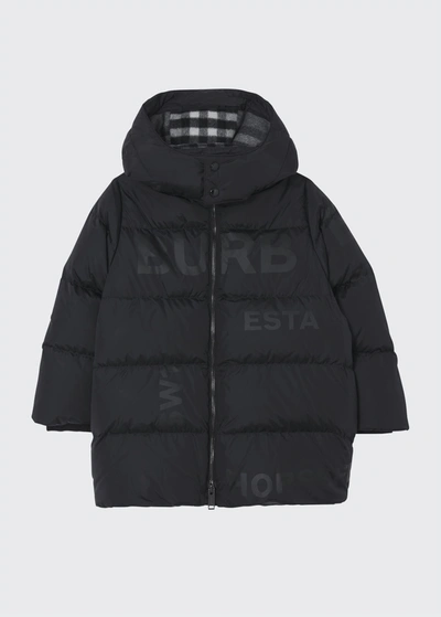 Shop Burberry Boy's Barnie Tonal Logo Quilted Parka In Black