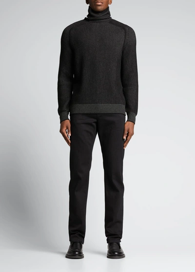 Shop Sease Men's Dinghy Cashmere Ribbed Reversible Roll-neck Sweater In Black