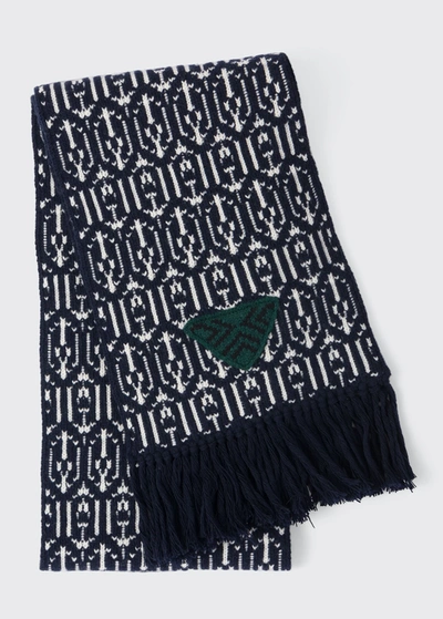 Shop Prada Men's Wool-cashmere Scarf In F057l Navy Bianco