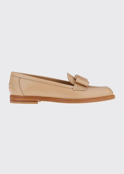 Shop Ferragamo Vivaldo Leather Bow Loafers In Cashewcer