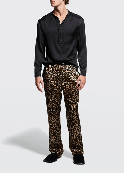 Shop Tom Ford Men's Silk Henley Pajama Shirt In 002 Black