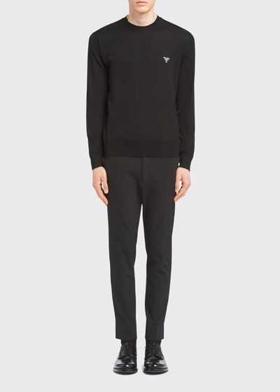 Shop Prada Men's Superfine Wool Crew Sweater In Nero