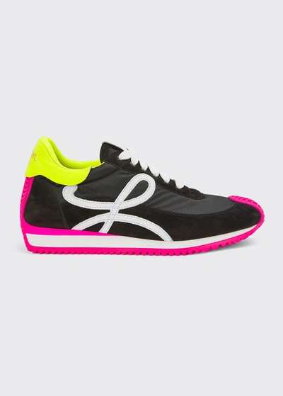 Shop Loewe Flow Colorblock Retro Runner Sneakers In Blackneon Pink
