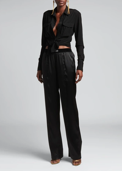 Shop Tom Ford Logo-banded Silk Pj Pants In Black