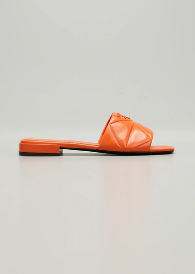 Shop Prada Quilted Lambskin Logo Flat Sandals In Ninfea