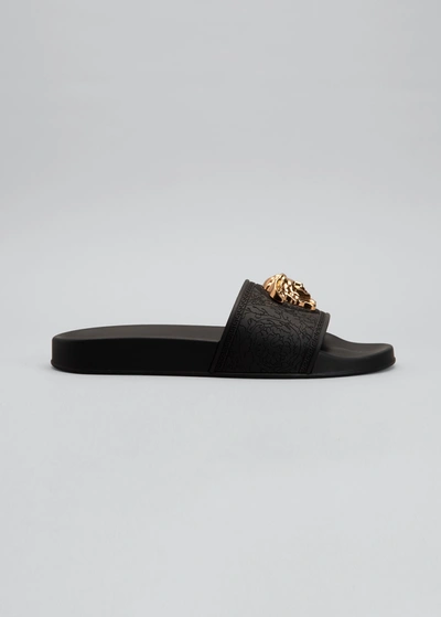 Shop Versace Medusa Rubber Pool Slides In Kvo41 Nero Oro