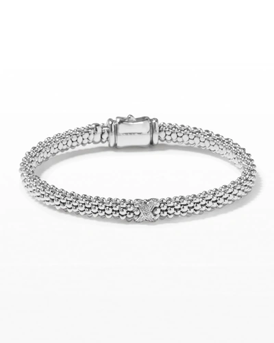 Shop Lagos Embrace Silver Diamond X Bracelet, 6 Mm