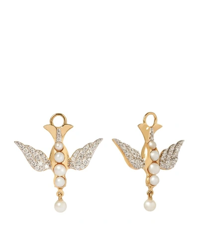 Shop Annoushka X Temperley London Yellow Gold, Pearl And Diamond Lovebirds Earrings