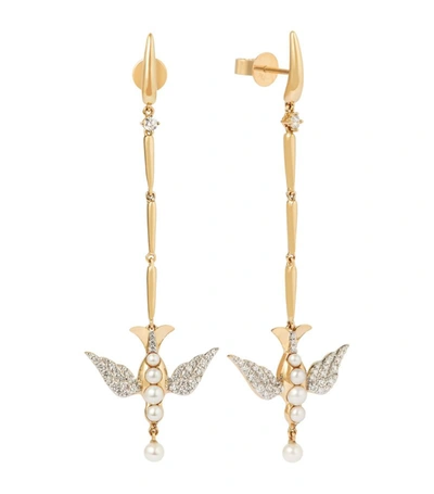 Shop Annoushka X Temperley London Yellow Gold, Pearl And Diamond Lovebirds Earrings