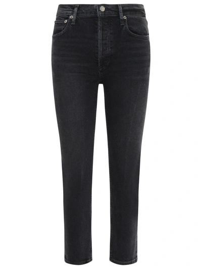 Shop Agolde Jeans Riley Crop Nero In Black