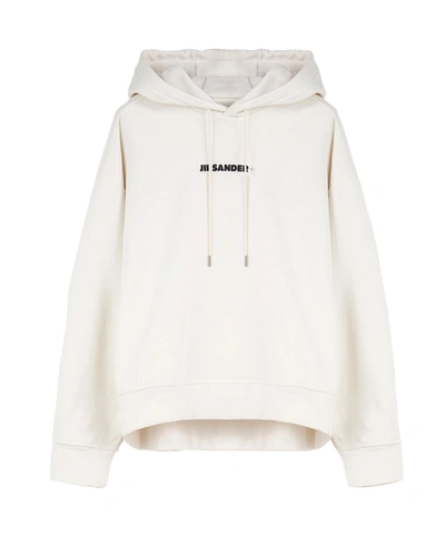 Shop Jil Sander Men's Cotton Terry Boxy Logo Hoodie In Natural