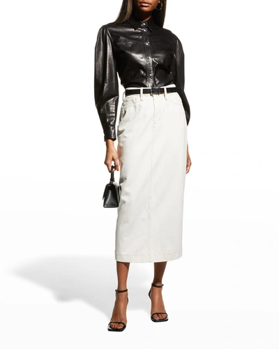 Shop Frame Denim Midi Skirt In Ecru