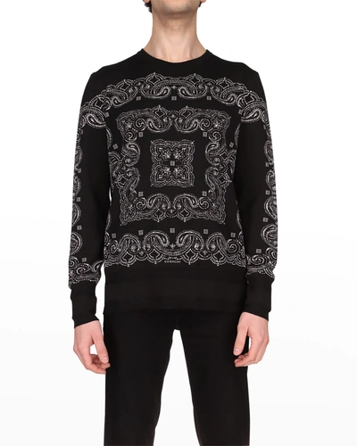 Shop Givenchy Men's Wool-silk Bandana Sweater In Black/white