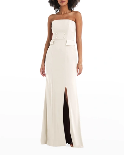 Shop After Six Strapless Tuxedo Gown W/ Front Slit In Ivory