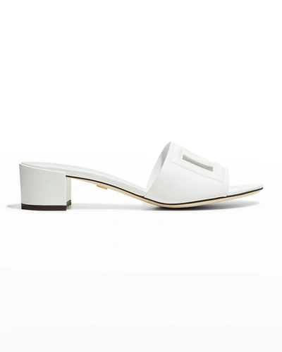 Shop Dolce & Gabbana Dg Cutout Leather Slide Sandals In White