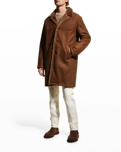 Shop Gorski Mens Shearling Short Coat In Camel Pattern