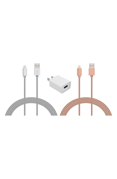 Shop Posh Tech Lightning Usb Charge Cord & Adaptor Cube 3-piece Set In Silver/ Rose Gold/ White