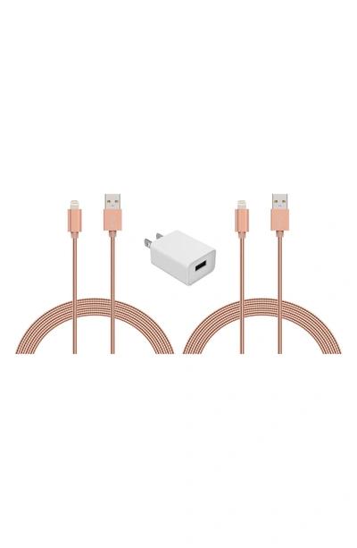 Shop Posh Tech Lightning Usb Charge Cord & Adaptor Cube 3-piece Set In Rose Gold/ White