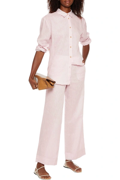Shop Asceno Slub Organic Linen Wide-leg Pants In Baby Pink