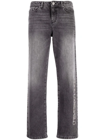 Shop Karl Lagerfeld Embellished Logo Straight Leg Jeans In Grau