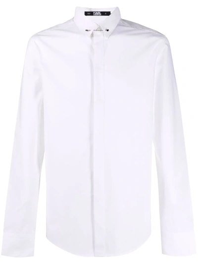 Shop Karl Lagerfeld Bar-pin Collar Poplin Shirt In Weiss