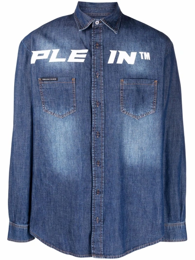 Shop Philipp Plein Logo Denim Shirt In Blau