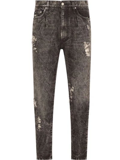 Shop Dolce & Gabbana Distressed Straight-leg Jeans In Grau