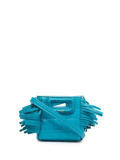 Shop Maje Mini M Crocodile-effect Airpods Bag In Blau