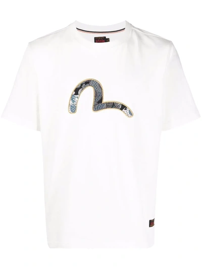 Shop Evisu Embroidered-logo T-shirt In Weiss