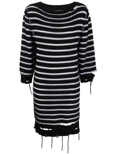 Shop Mm6 Maison Margiela Distressed-effect Striped Knitted Dress In Schwarz