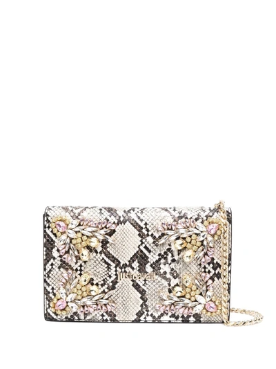 Shop Just Cavalli Snakeskin-effect Embellished Clutch Bag In 中性色