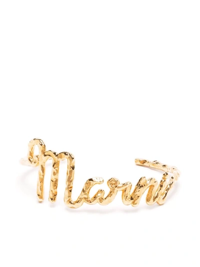 Shop Marni Lettering Cuff Bracelet In 金色