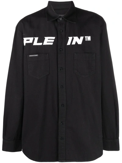 Shop Philipp Plein Logo Denim Shirt In Black