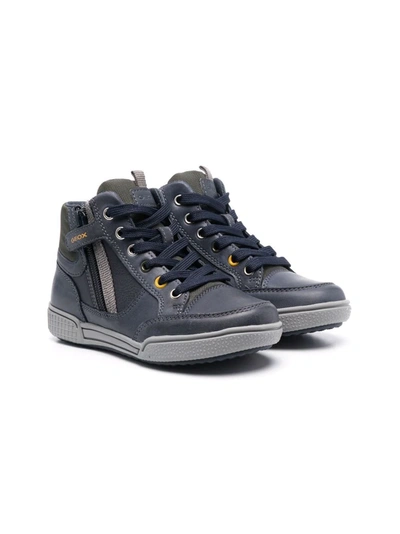 Geox Poseido High-top Panelled Sneakers In Blue