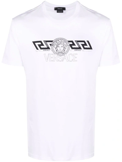 Versace T-shirt With Greek And Medusa Print In White | ModeSens
